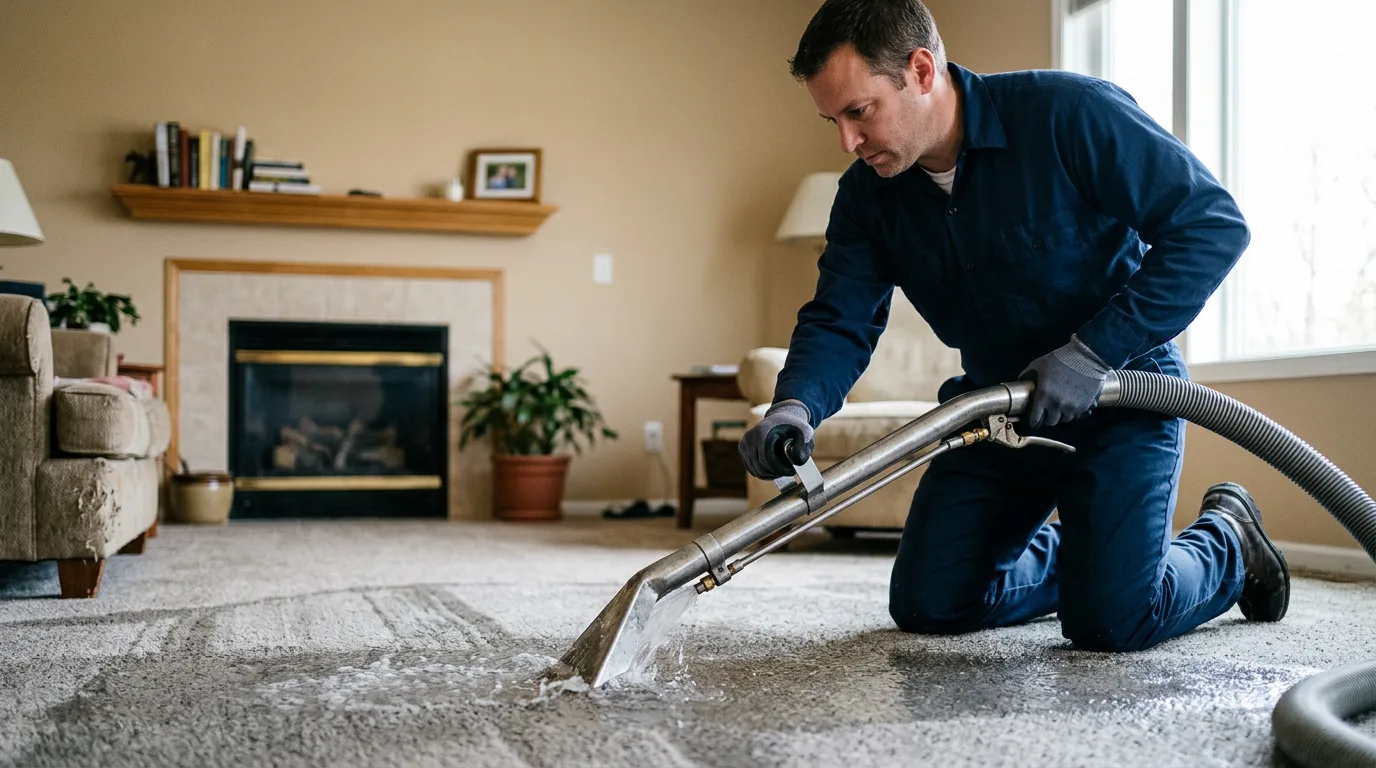 Water damage restoration technician working near Saint Francis, WI